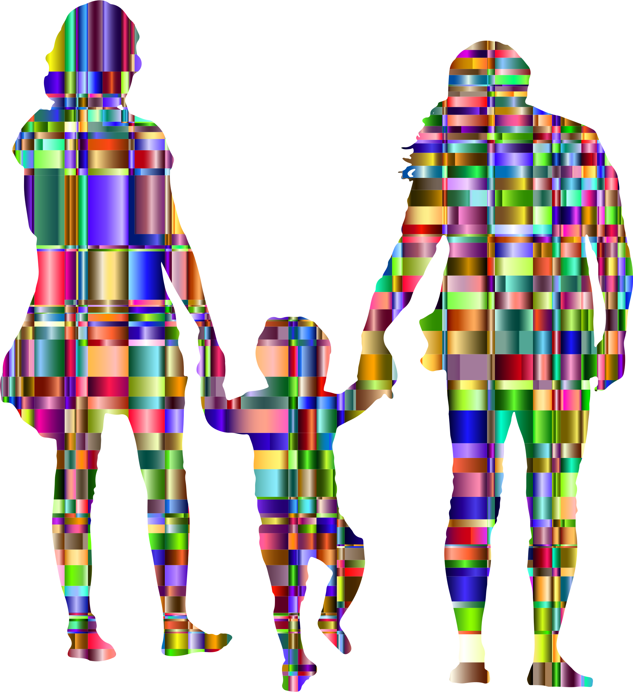 Checkered Family With A Child In The Middle Silhouette - Illustration (2132x2330)
