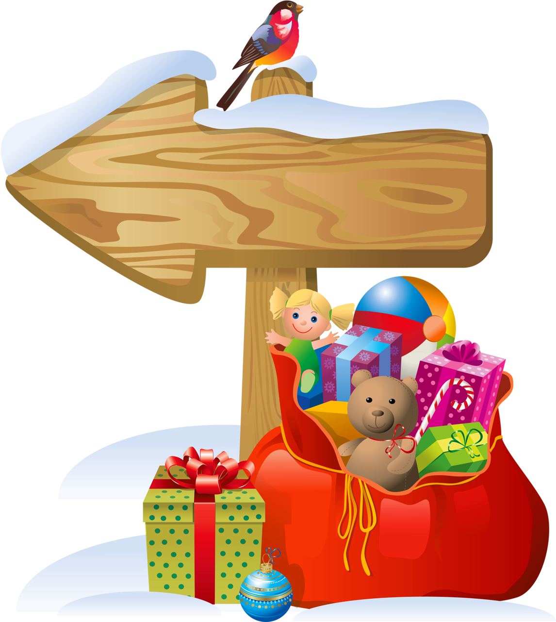 Transparent Christmas Sign And Santa Bag Png Clipart - Christmas Signs Clipart Free (1166x1310)