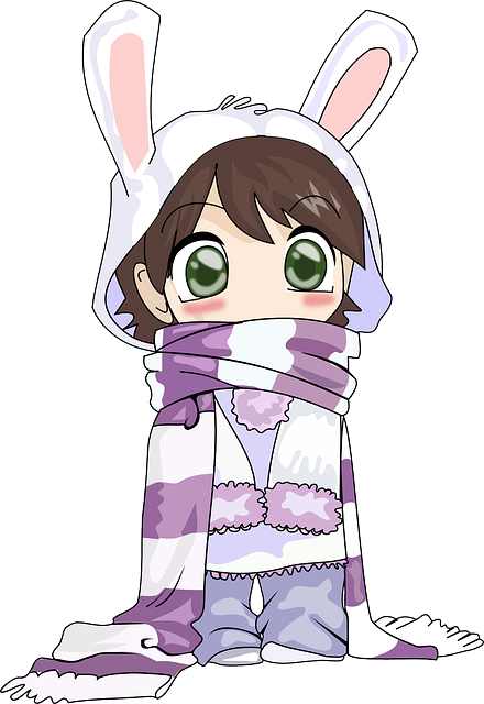 Girl, Cute, Cold, Winter, Bunny, Anime, Scarf - Kids Sketch Book: 8"x10" A Cute Book Of Writing, Drawing, (440x640)
