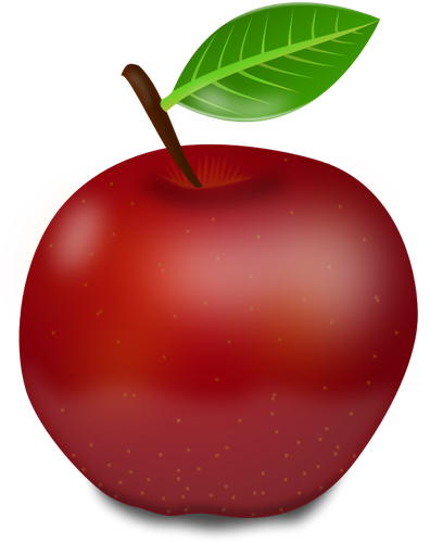 Photorealistic Red Apple With Green Leaf Vector Illustration - Red Apple Shower Curtain (396x500)