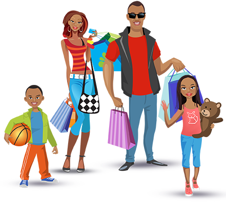 Shopping One Cannot Ignore 95,000,000 Month To Month - Family Shopping Illustration Png (440x411)