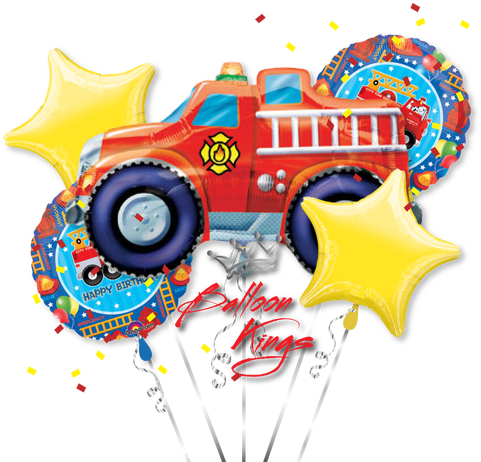 Fire Engine Bouquet - Birthday Party Fire Truck Balloon (each) (500x500)