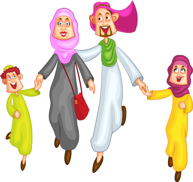 Clipart Yürüyüş Yapan Müslüman Aile - Cartoon (615x600)