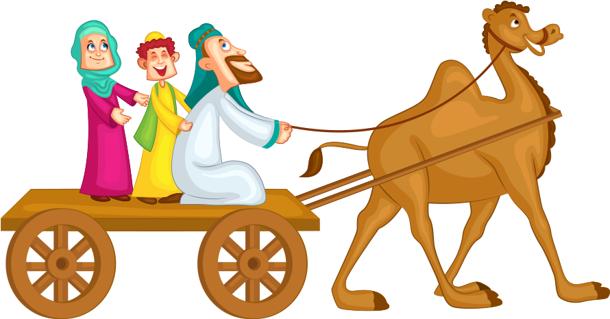 Clipart Deve Arabasındaki Müslüman Aile - Family In The Desert Clipart (926x600)