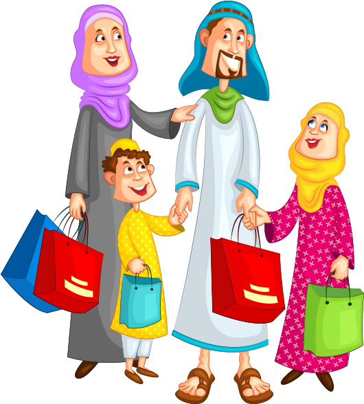 Clipart Alışveriş Yapan Müslüman Aile - Portable Network Graphics (585x600)