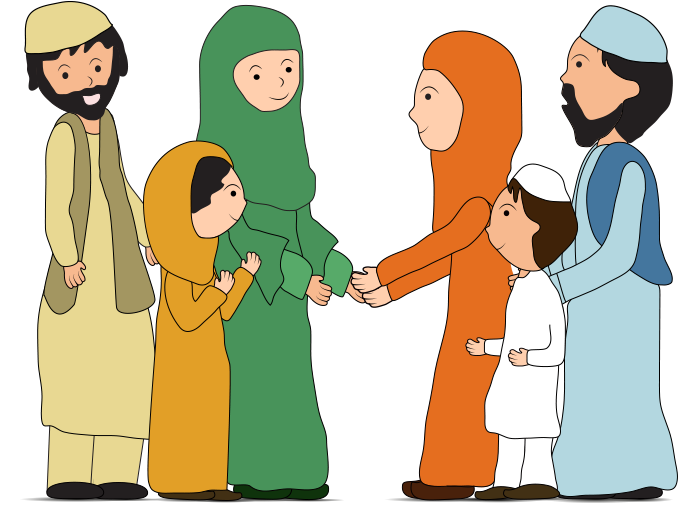 Clipart Selamlaşan Dindar Aileler - Eid Mubarak (690x600)