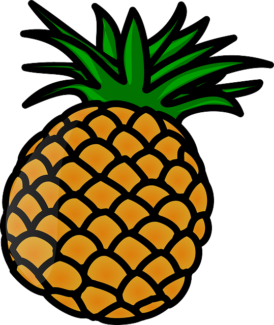 Cartoon Apple, Food, Fruit, Outline, Drawing, Tree, - Pineapple Shower Curtain (539x640)