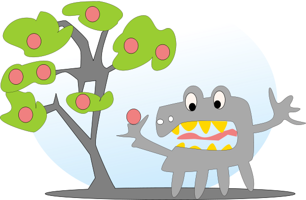 Tree With Apples And A Monster Png Images - Monster Clip Art (600x392)