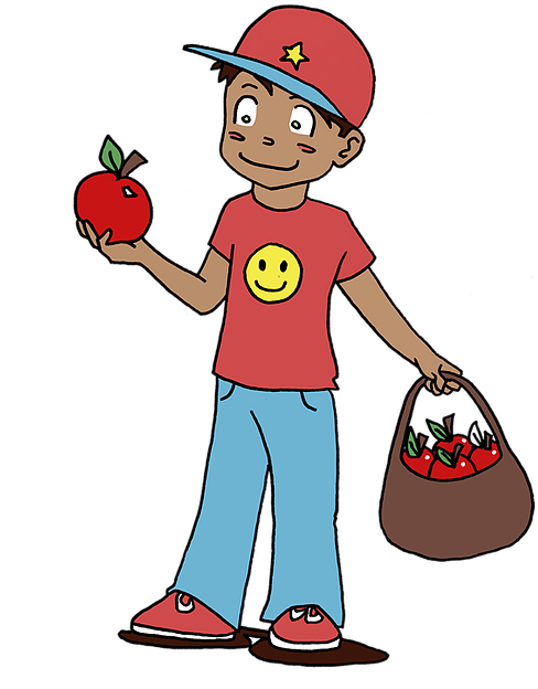 And Where They Are Going - Cartoon Boy Picking Apples (493x658)