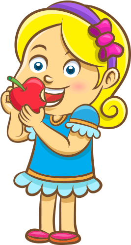Clipart Elma Yiyen Kız Çocuğu - Eating Png Cartoon (462x527)