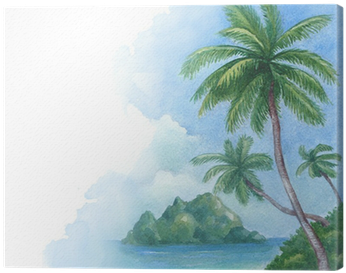 Cuadro En Lienzo Ilustración De La Acuarela De La Playa - Hawaii Watercolor (400x400)