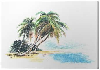 Cuadro En Lienzo Dibujo Playa Con Palmeras - Palm Trees Drawings At Beach (400x400)