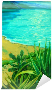 Fotomural Paisaje Del Mar Con Una Playa, Pintura, Ilustración - Aquarium (400x400)