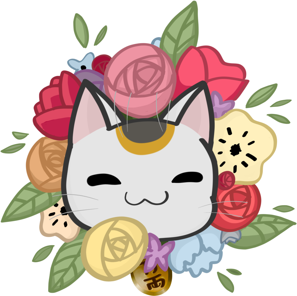 Lucky Cat Flower Wreath By Ittasteslikemycat Lucky - Cartoon (1024x1024)