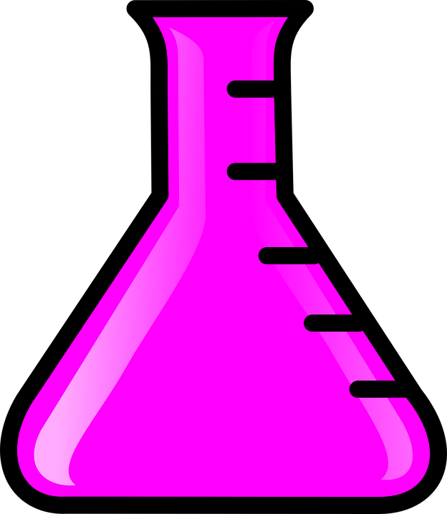 Flask Chemistry Pink Chemical Glass Bottle Laboratory - Flasks Clipart (627x720)