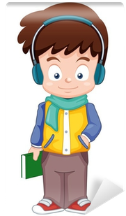 Illustration Of Cartoon Boy Listen Music Wall Mural - Müzik Dinleyen Karikatür (400x400)