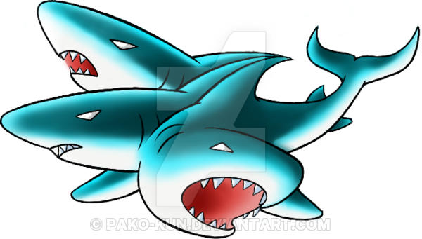 Shark Clipart Three - Three Headed Shark Cartoon (600x341)