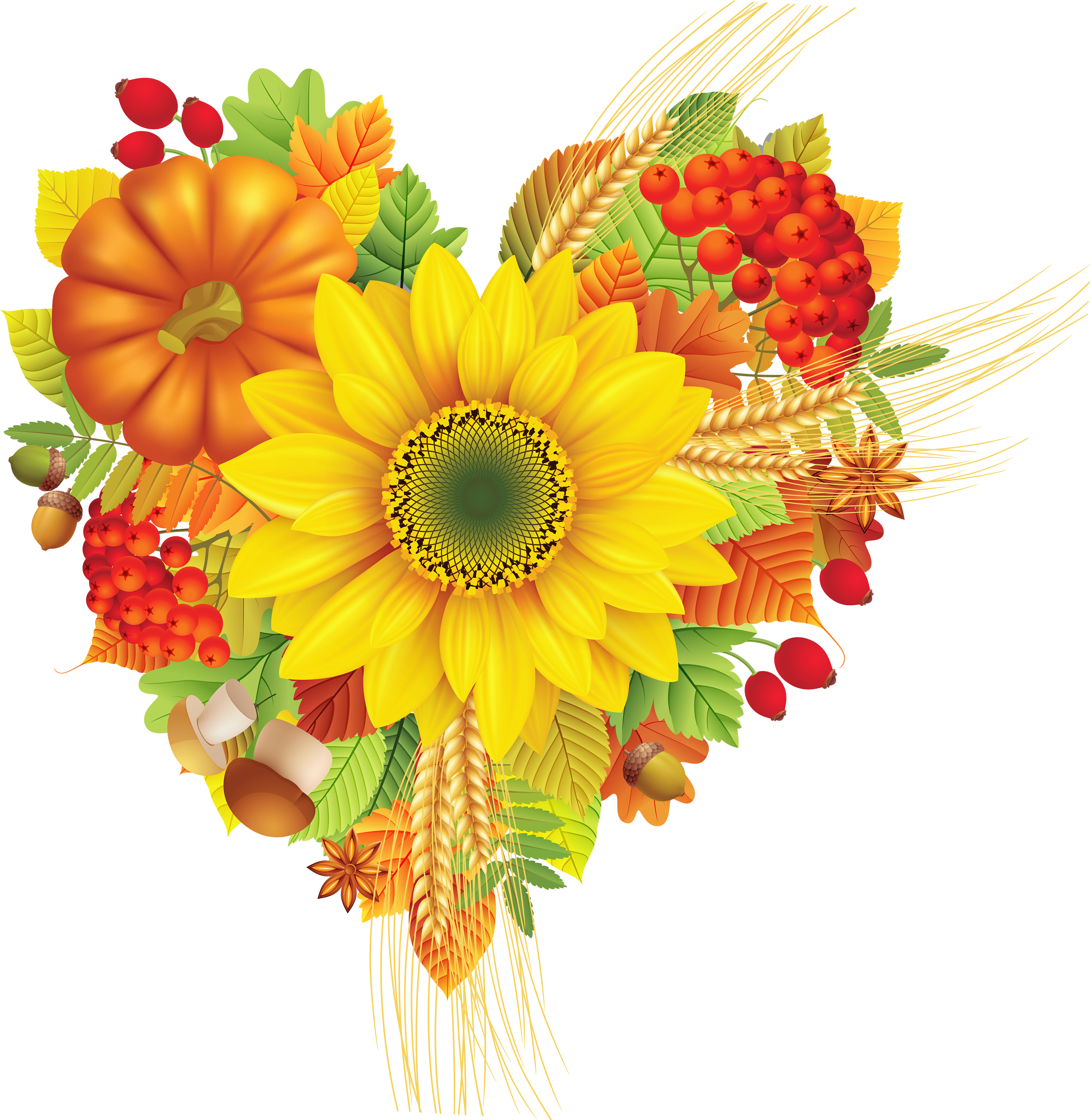 Fall Leaves Clip Art Heart - Happy Thanksgiving Angel (3500x3635)