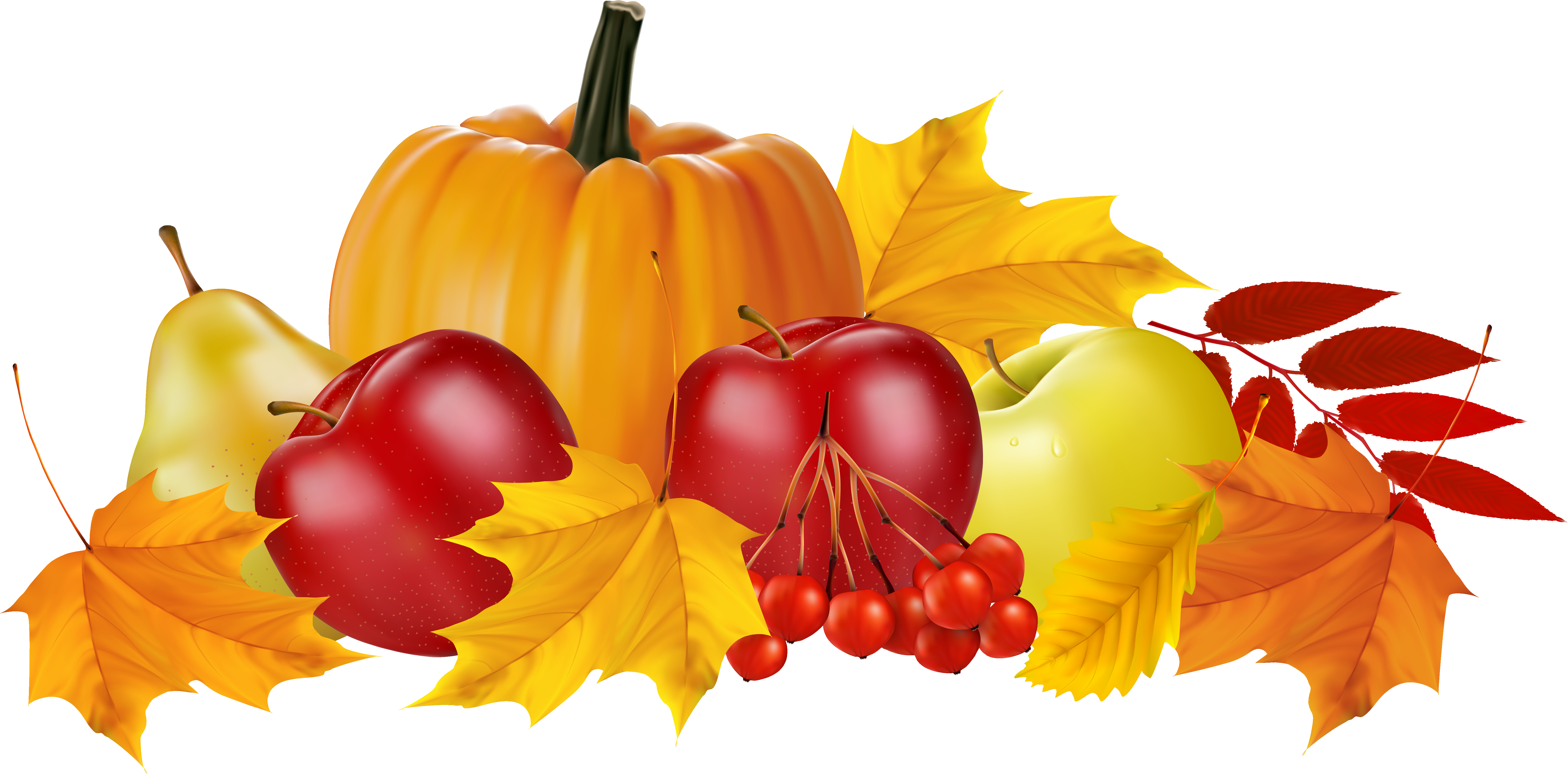 Autumn Pumpkin And Fruits Png Clipart Image - Autumn Pumpkin And Fruits Png Clipart Image (6449x3134)