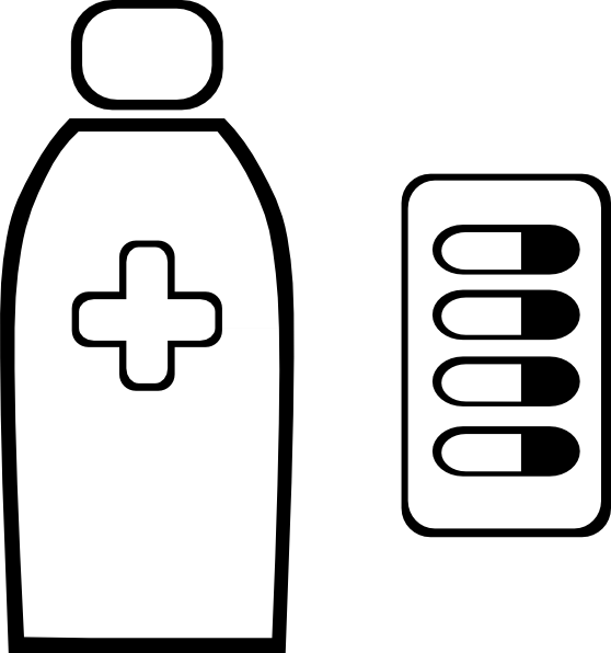 Pills Clip Art At Clker - Medicine Bottle Clipart Black And White (558x596)