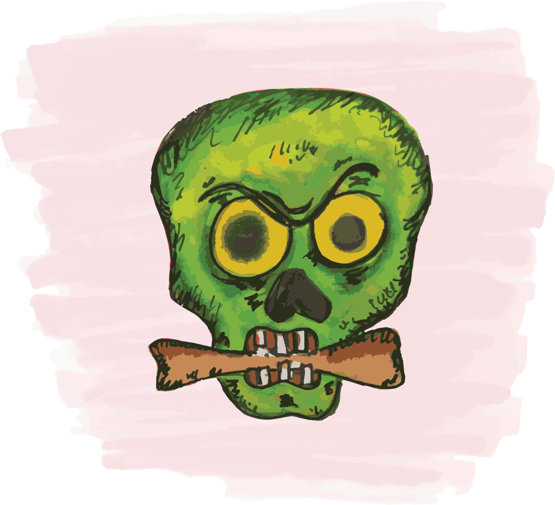 Zombie Holding Bone In Mouth - Skull (1158x1138)