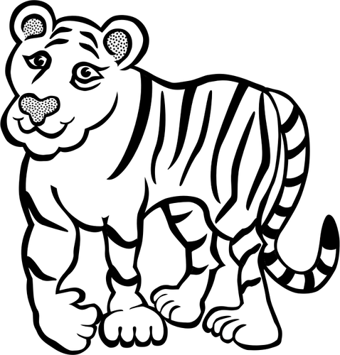 Friendly Tiger In Black And White Clipart - Gambar Hewan Tanpa Warna (478x500)