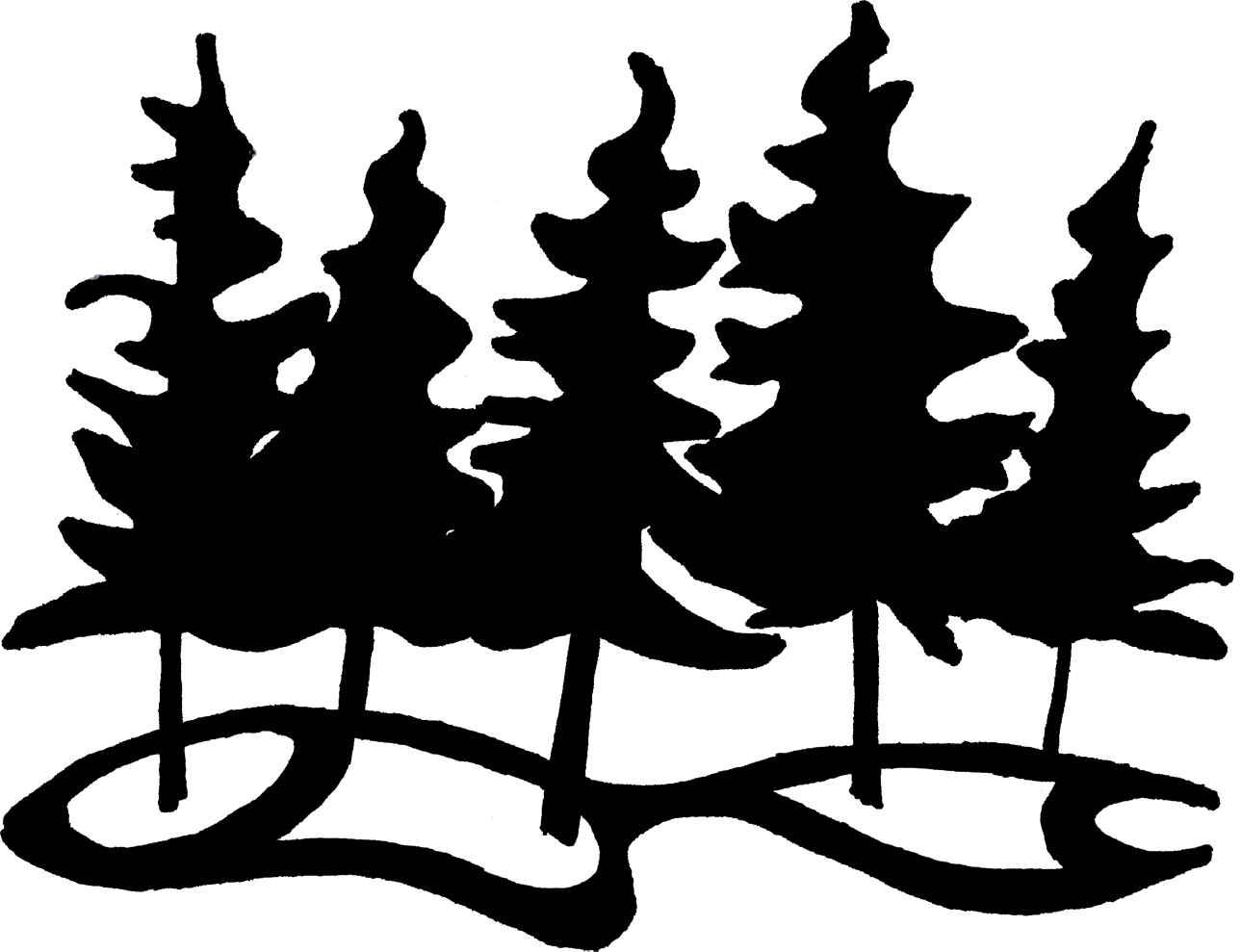 Pine Tree Clipart Dark Forest - Forest Clip Art Black And White (1289x989)