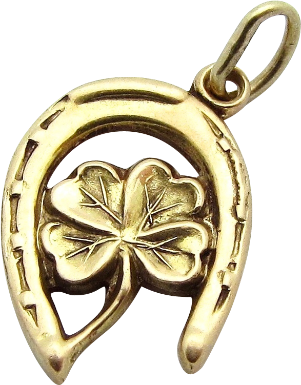 Vintage 10k Gold Lucky *tommy* Horseshoe Four Leaf - Horseshoe Four Leaf Clover (750x750)