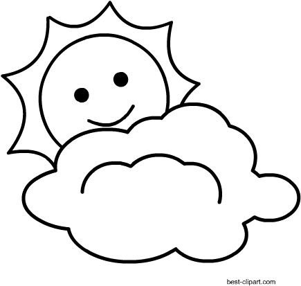 Black And White Cloud With Sun Free Clipart - White (450x450)