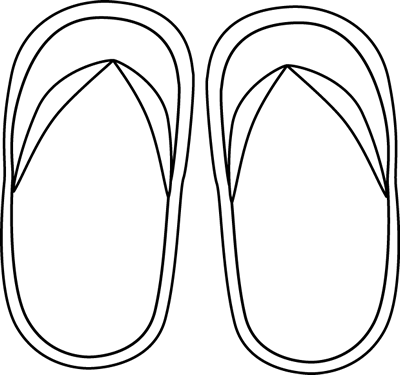 Black And White Flip Flops Clip Art - Line Art (400x375)