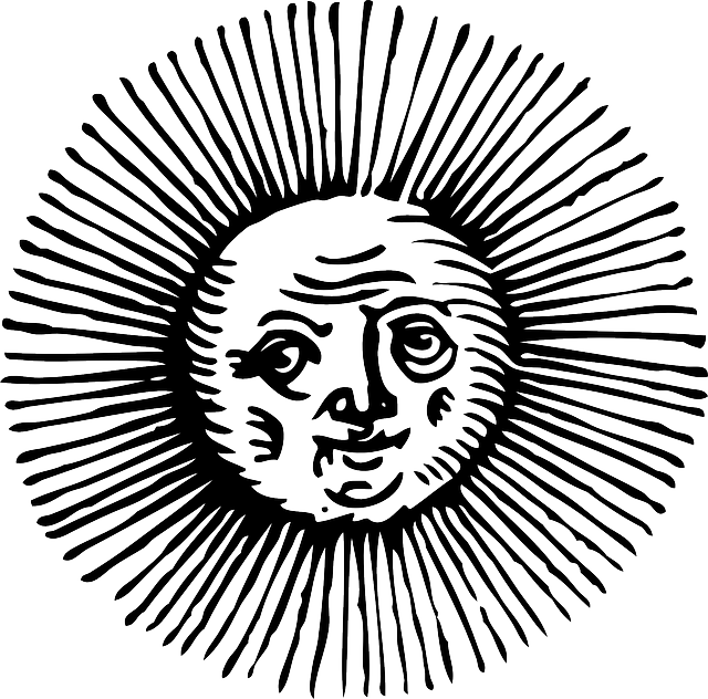 Old, Black, Outline, Moon, Face, Sun, White - Old Sun Drawings Png (640x632)