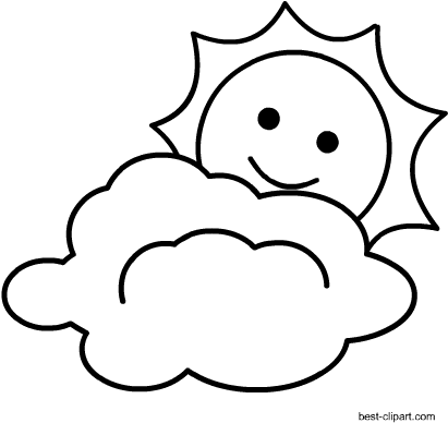 Sun And Cloud Black And White Clipart - White (450x450)