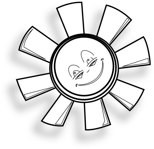 Happy Sun Gm Black White Line Art 555px - Sun Black And White Clipcart (555x541)