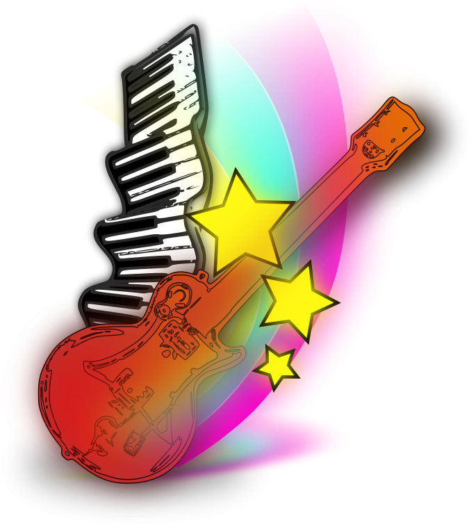 Music Note Clip Art Free - Music Keyboard And Guitar (730x900)