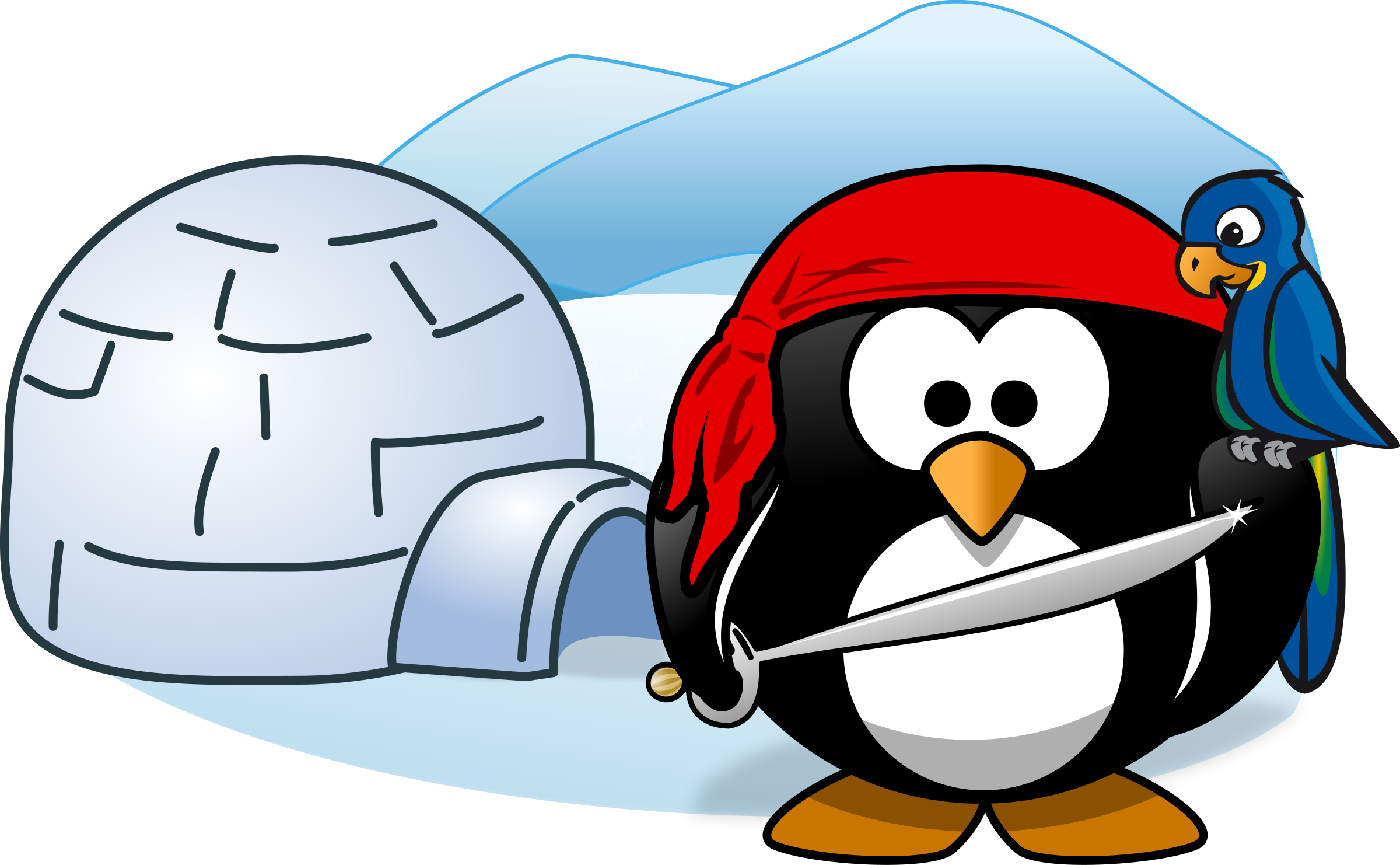 Pirate Tux Animal Bird Cold Ice Igloo Parrot - Penguin Igloo Cartoon (2400x1482)