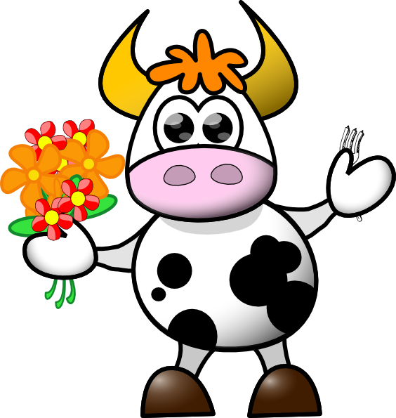 Cow With Flowers And Fork Clip Art At Clker - Cartoon Cow (564x595)