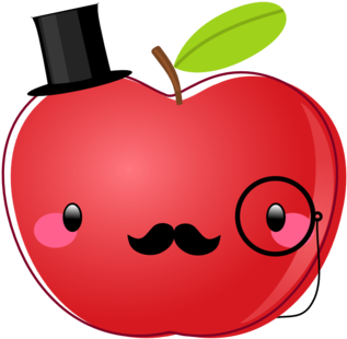 Free "dapper Apple" With A Mustache Clip Art - Apple With A Face (400x309)