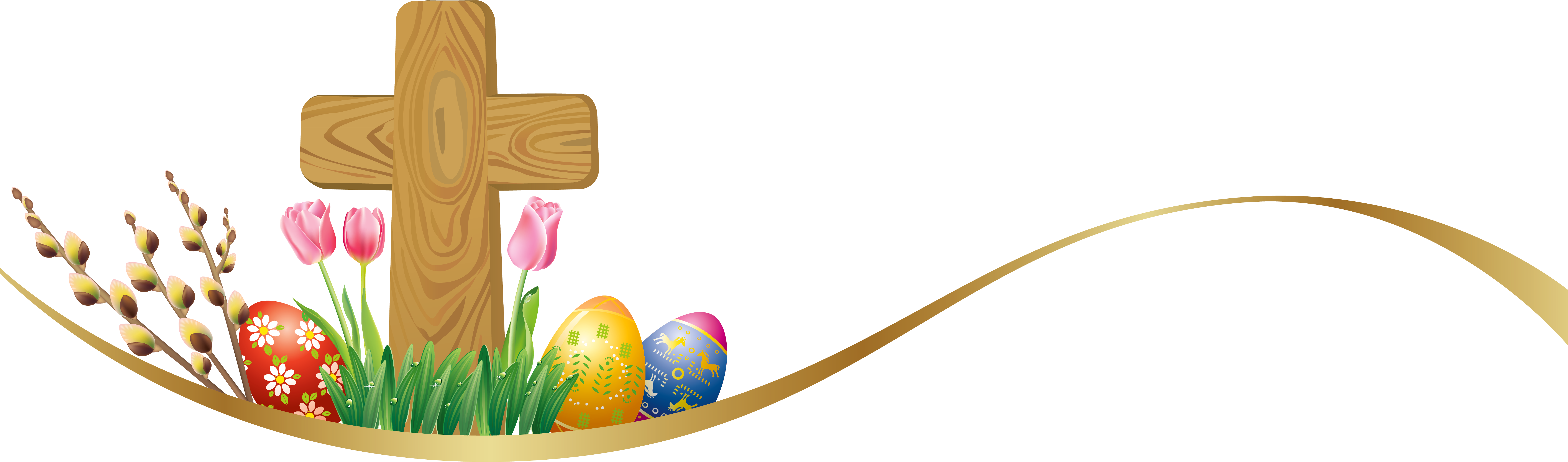 Easter Cross Clipart - Easter Eggs And Cross (7226x2279)