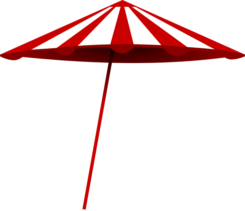 Beach Umbrella Sun Hot Protection Protective Red - Beach Umbrella Clip Art (833x720)