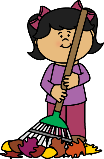 Girl Raking Fall Leaves Clip Art - Raking Leaves Clip Art (348x530)