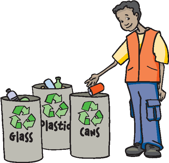 Plastic Glass Cans Recycle Clipart - Segregating Waste (598x581)
