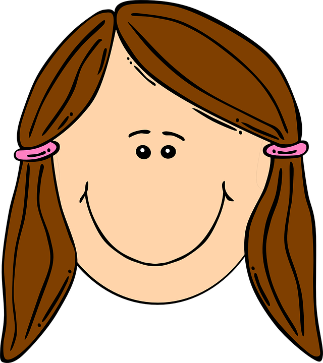 Winsome Smiling Clipart Girl With Brown Ponytails Clip - Sad Girl Face Cartoon (640x720)