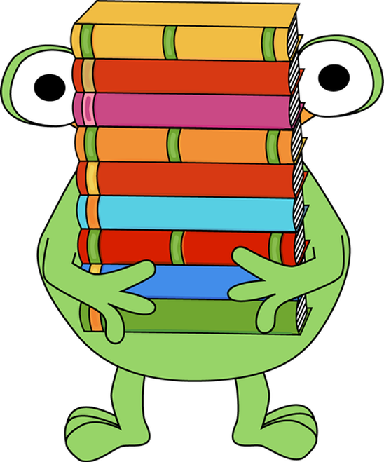 Monster Carrying A Stack Of Books - Monster Reading Clipart (548x659)