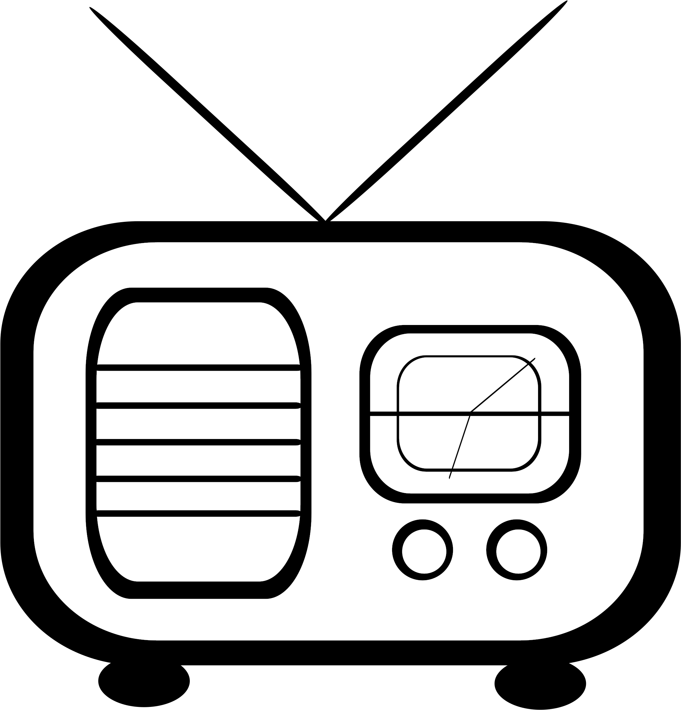 Retro Radio Png Clipart - Radio Clipart Black And White (2349x2400)