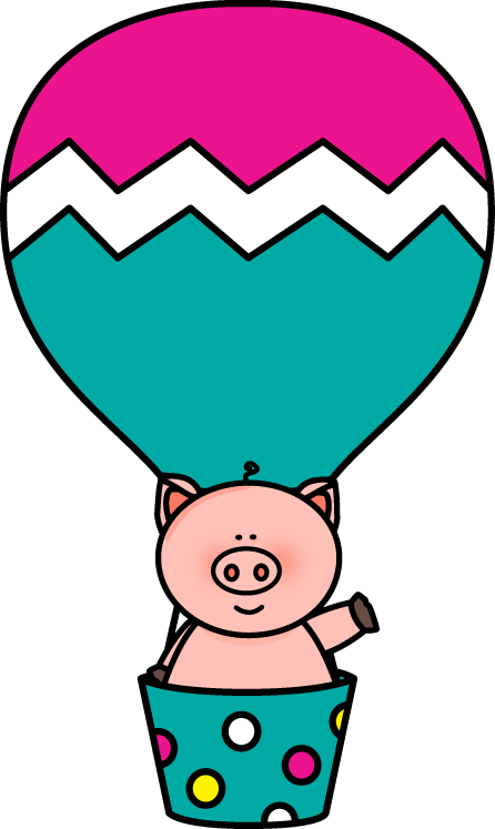 Pig In A Hot Air Balloon - Cute Hot Air Balloon Clipart (446x747)