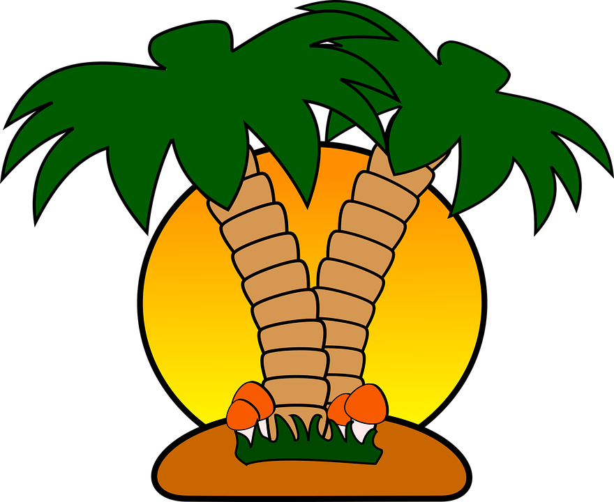 Island Mushroom Palm Palm Tree Summer Sun Sunset - Dibujo De Isla Animada (916x750)