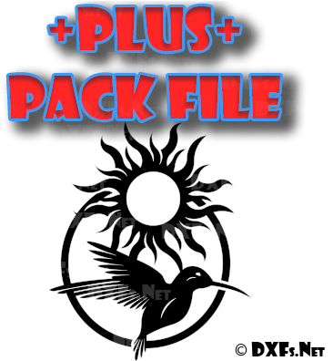 Dxf313-p Flying Hummingbird Silhouette With Sun Design - Autocad Dxf (400x400)