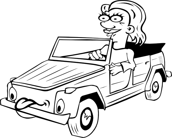 Free Vector Girl Driving Car Cartoon Outline Clip Art - Drive Clipart Black And White (600x480)