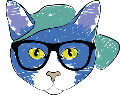 Drawing Cat Pet Feline Pencil Animals Illu - Cat With Glasses Transparent (408x340)