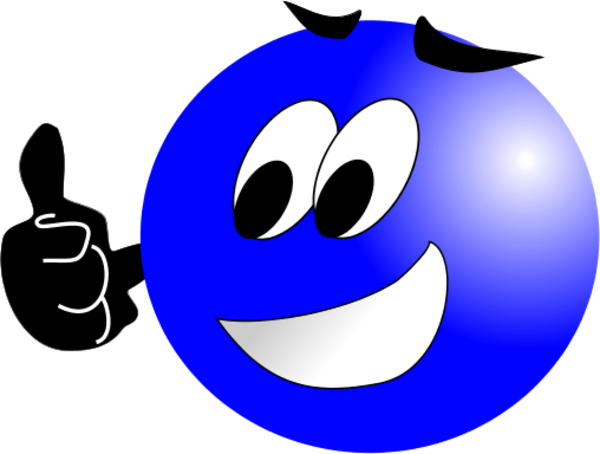 Smiley Face With Mustache And Thumbs Up - Blue Smiley Face Png (600x454)